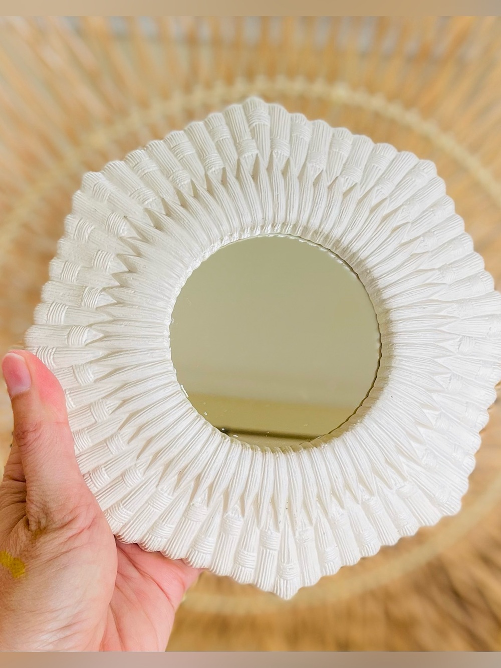 Vintage Homco Cream Tone Faux Wicker Octagonal Wall Mirror Small 70s Boho